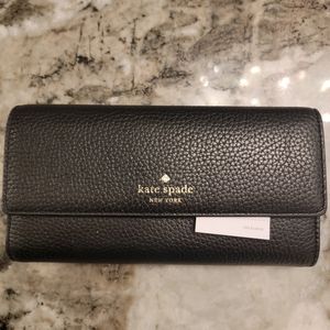 Kate Spade Black trifold pebbled leather wallet